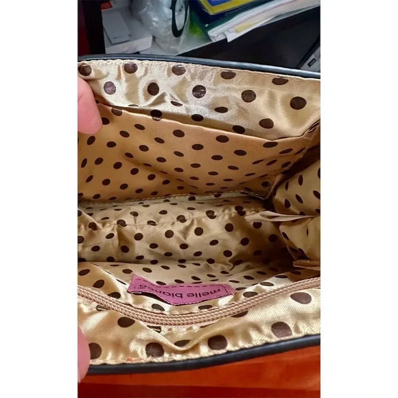 Melie Bianco Red Faux Leather Crossbody Bag Polka Dot Interior Gold Hardware - Picture 4 of 9